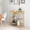 LORMITER Gold Bar Carts with 3 Tier Glass Shelves, Rolling