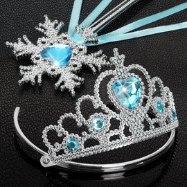 Cocojeci Tiara for Little Girls Princess Crown, Princess Dress Up Tiara and Wand Birthday Crown for Girls 3-6 Kids Play Jewelry (Snow Blue Wand, 2)