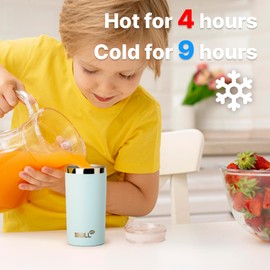 Mollcity - Vaso para niños con tapa y popote, de acero inoxidable de 12 onzas con aislamiento al aspiradora (azul cielo)