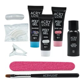 Acry Love Kit Poly Gel Uñas. 8 Pzs. Esmalte, Lima, Pincel. Acry Love.