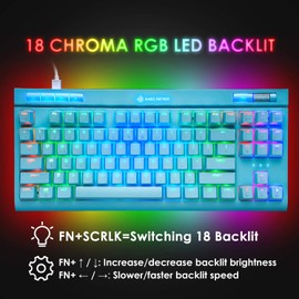 Mechanical Gaming Keyboard,Chroma RGB 18 Kinds LED Backlit Keyboard with Wired Type C,87 Keys Anti-ghosting,Blue Switch and 4 Low Profile Switch Scroll Wheel for PC Gamers