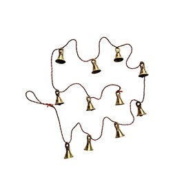 FIKIMOS Decorative String of 11 Metal Vintage Indian Style Fair Trade Wall Hanging Bells Brass Colour 108 x 2 cm