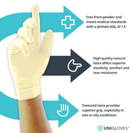 Unigloves Unicare Latex GS0012 Examination - Multipurpose, Powder Free Disposable Gloves, Box of 100 Gloves, Natural, Small