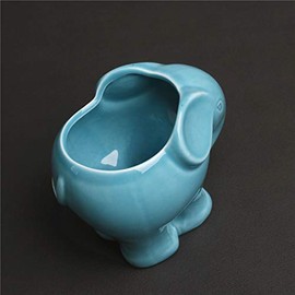 Cute Cartoon Animal Elephant Shaped Ceramic Succulent Cactus Vase Flower Plant Pot for Home Garden Office Desktop Decoration (Plant Not Included) (Blue)
