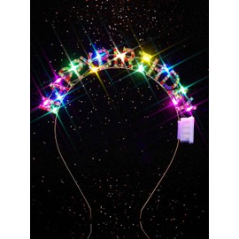 JEWEKY Light Up Happy Birthday Headband Crown Glowing Rainbow Rhinestone Birthday Hair Bands Party Decoration Headpiece for Women