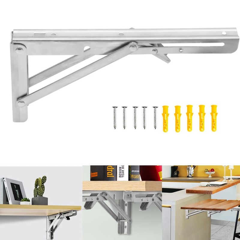 Ruidee 2Pcs Folding Shelf Brackets 250mm Metal Support Bracket Wall