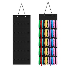 Tudomro Hanging Headband Holder for Girls Felt Headband Organizer with 60 Elastic Bands Bow Hanger for Girls Hair Bows, Without Headbands (Black,Classic)