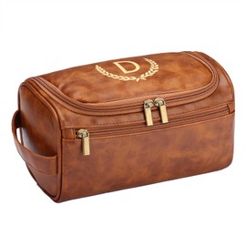 OXYEFEI Toiletry Bag Men,Gifts for Men,Mens Toiletry Travel Shaving Dopp Kit Bag with Initial PU Leather Cosmetic Bags Organizer Storage Accessories (D)
