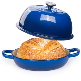 Enamelled Cast Iron Dutch Oven Pot – Dutch Oven For Sourdough Bread Baking – Cast Iron Bread Pot – Dark Blue, 6 Quarts, 22cm – by Nuovva