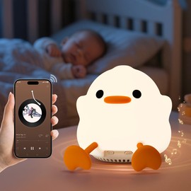 Duck Night Light with Speaker, 4 Brightness Levels, Rechargeable Baby Sound Machine with 20 Soothing Sounds (White, White Noise Sound)