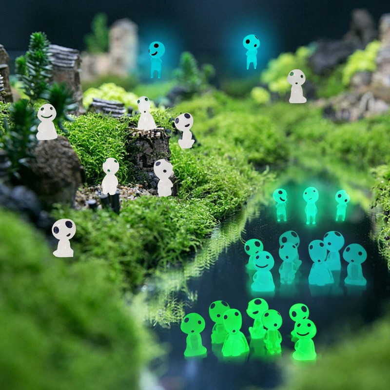 DERAYEE 10pcs Resin Luminous Wooden Elf Figurine Luminous Miniature Decoration