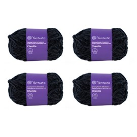Yarntastic Chenille Velvet Knitting Yarn or Crochet Yarn, 50g/80m, Aran Weight (8 Wraps per inch), 24 Colours and Multi-Colours Packs are Available (4, Charcoal Black #21)