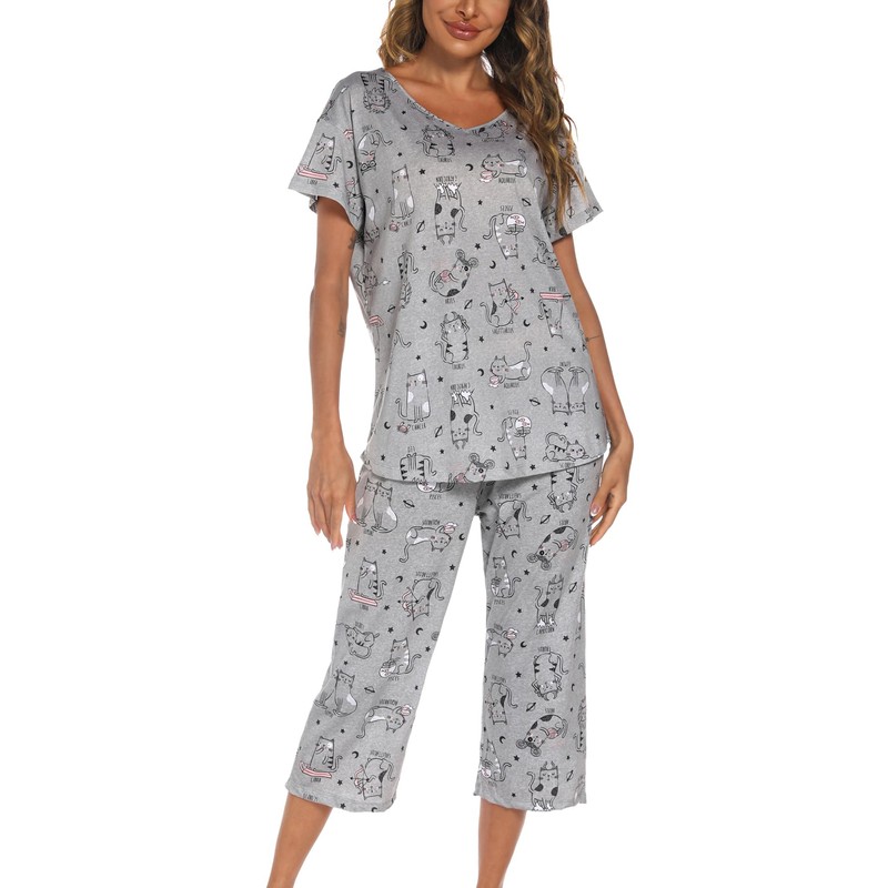 ENJOYNIGHT Womens Pyjamas Short Sleeve Top and Cropped Bottoms Pjs