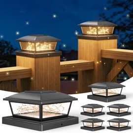 VOLISUN Solar Post Cap Lights Outdoor 6Pack, Black Fence Cap Lights Solar Powered Fits 4x4 6x6 Wooden/4x4 5x5 Vinyl Post, Firefly filaments Lighting for Garden/Patio/Porch,with Warm White