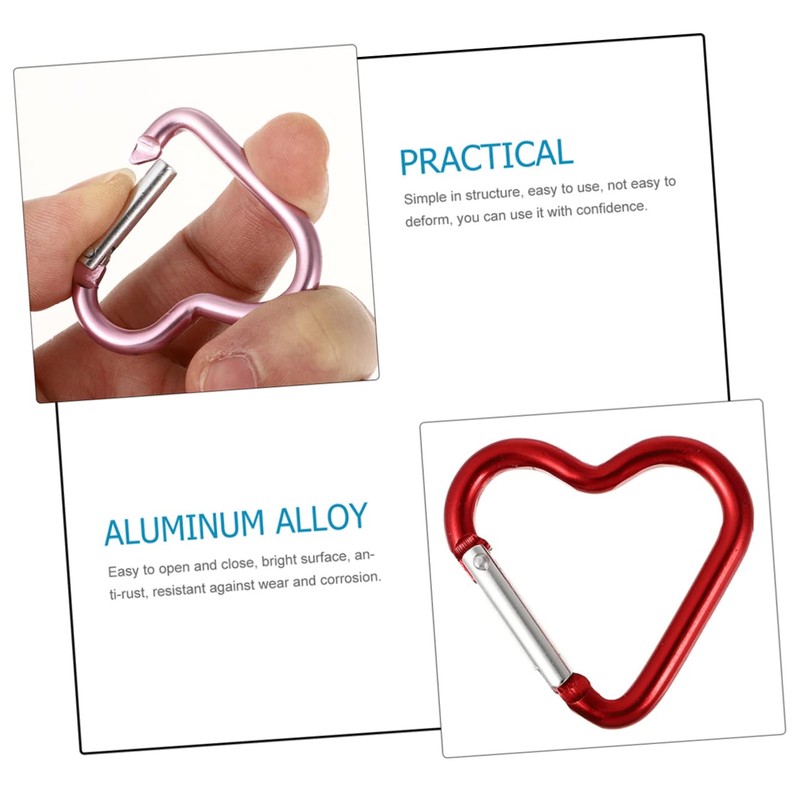 BESPORTBLE 20pcs Heart Shaped Aluminum Alloy Carabiner Buckles Multi Function