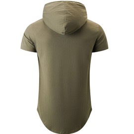 KLIEGOU Men's Hooded T-Shirt 190GSM 100% Cotton Soft Streetwear Longline Tee - Breathable Hip Hop Pullover - Pre-Shrunk 06 ArmyGreen L