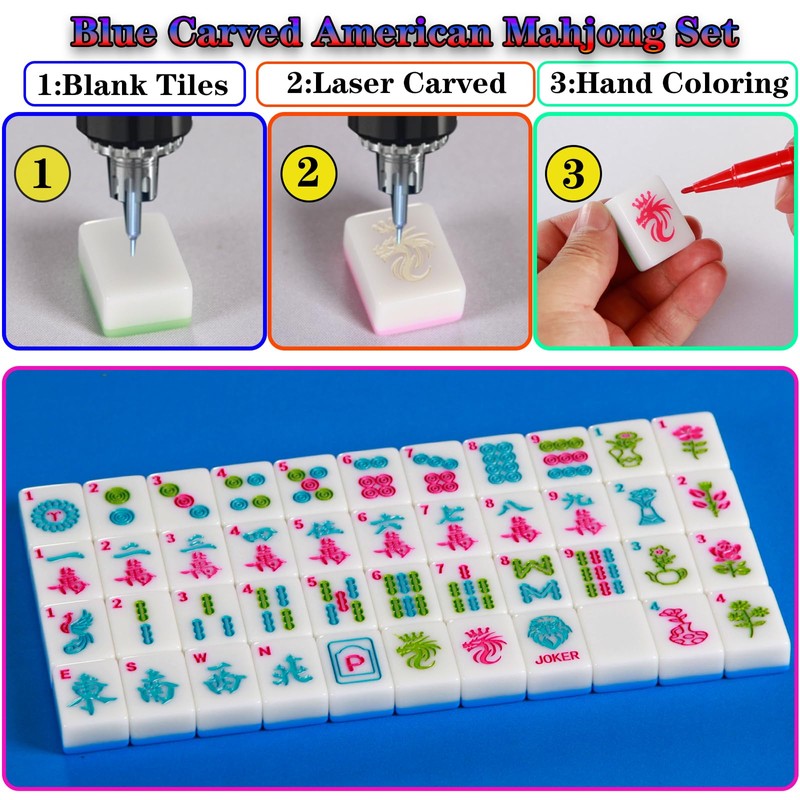 YINIUREN American Mahjong Sets with Pushers 166 Mahjong Tile Set