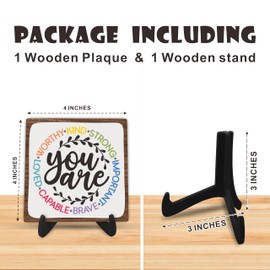 Funny Wooden Sign - You Are Loved, Brave, Stronger, Positive, Inspirational Quote Wood Plaque With Support, Home House Shelf Desk Decoration - B10