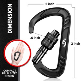 Rhino Produxs 12kN (2697 lbs) Heavy Duty Lightweight Locking Carabiner Clips with keyrings - Excellent for Securing Pets, Outdoor, Camping, Hiking, Hammock, Dog Leash Harness, Keychains, Water Bottle