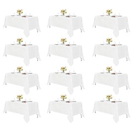 12 Pack White Tablecloths for Rectangle Tables, 60 x 126 Inch Rectangle 10 Feet Table Cloth - Stain and Wrinkle Resistant Washable Polyester Table Cover for Dining Tables