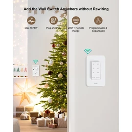 Remote Control Outlet Wireless Wall Mounted Light Switch, 3 Independent Control Outlets, 200FT RF Range, Mini Outlet Plug, 15A/1875W High-Power for Lamps, Lights, Household Appliances, ETL Listed