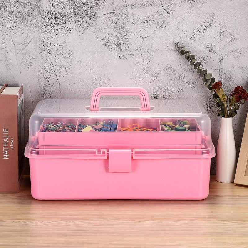 BTSKY 3-Layer 16-Inch Clear Plastic Dividing Storage Box Craft Organizer