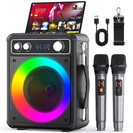 VOSOCO Karaoke Machine, Portable Bluetooth Karaoke Speaker with 2 Wireless Microphones, PA System for Adults Kids with LED Lights & Echo Adjustment, Supports TWS/TF/USB/AUX for Home Party