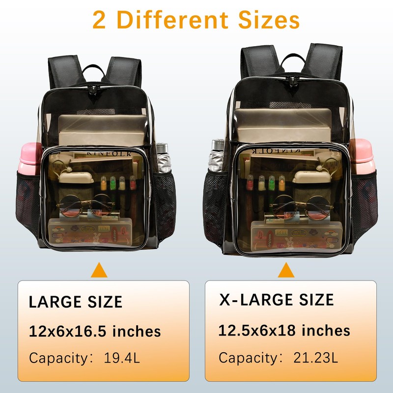 KUI WAN Clear Backpack, Extra Large Transparent Bookbag for School