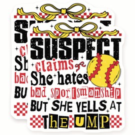 Softball Mom Stickers - Funny Sports Quote - Yells at The Ump - 2 Pack - - 5" Wide Design - Adheres to Laptops, Tumblers, and More – Made in The USA - AQS2118