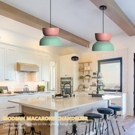 Modern Pendant Light Macaron Colorful Iron Chandelier Nordic Round Aluminum Shade Hanging Pendant Light for Kitchen Island Dining Room Children's Room Bedroom (Pink+Green, B-Medium)