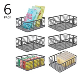 mDesign Large Steel Metal Wire Kitchen Food Storage Organizer Bin Basket for Pantry Organization - Wired Farmhouse Basket with Handle for Shelves - Carson Collection - 6 Pack, Graphite Gray