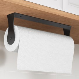 PAROTO Paper Towel Holder Under Cabinet, Stainless Steel, Wall Mount, Black Adhesive Paper Roll Holder for Kitchen and Bathroom