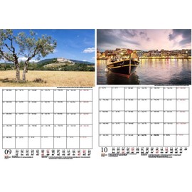 Travel Magic Mediterranean Planner, DIN A4 Calendar for 2025, Mediterranean Country, Set: 1 x Calendar, 1 x Christmas Pendant, 1 x Greeting Tag (Total 3 Pieces)