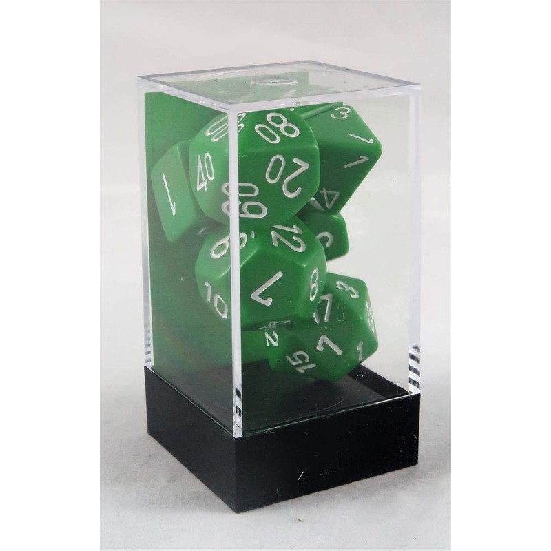 Chessex Polyhedral 7-Die Opaque Dice Set - Green with White