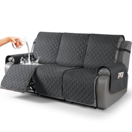 TAOCOCO 100% Waterproof Recliner Covers, Recliner Sofa Covers with Leg Straps, Reversible Recliner Couch Cover for Reclining Chair, Washable Couch Protector for Pets Kids(3 Seater, Charcoal Gray)