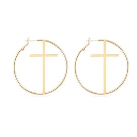 Cross Hoop Earrings Big Circle Hoop Earrings Gold Hoops Earrings for Women Christian Jewelry (A:gold)