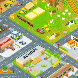 KC Cubs Playtime Collection Country Farm Road Map with Construction Site Educational Learning & Game Area Rug Carpet for Kids and Children Bedrooms and Playroom