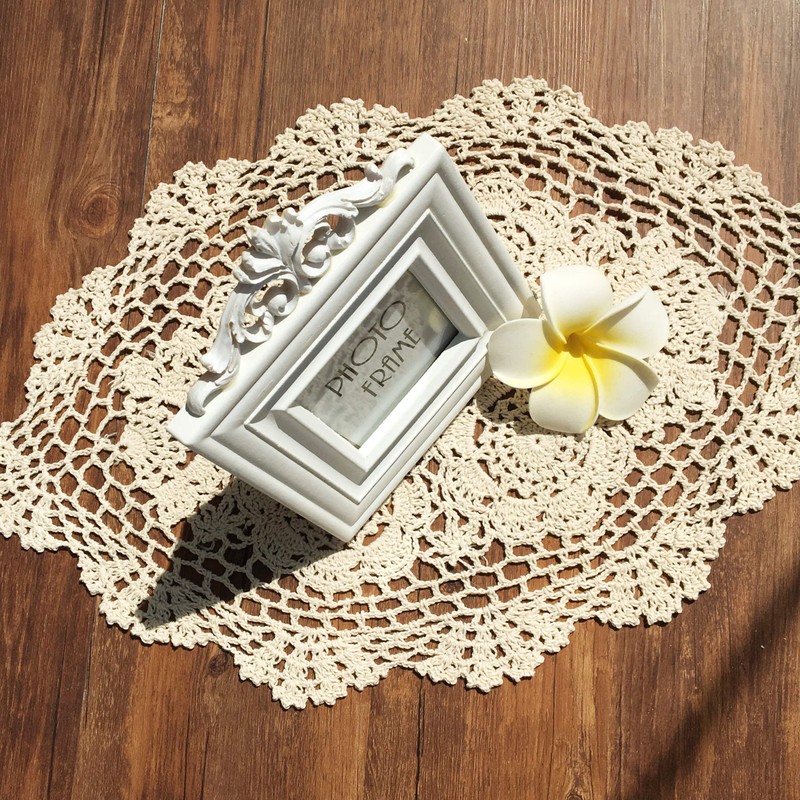 Beige 11x17 Inch Oval 100% HANDMADE Crochet Lace Placemats Doilies