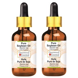 Greenwood Essential Pure Soy Bean Oil (Glycine Max) with Glass Dropper Natural Therapeutic Quality Cold Pressed (Pack of Two) 100 ml x 2 (6.76 oz)
