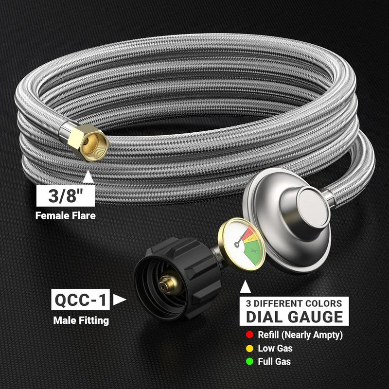 only fire 12 Feet Propane Regulator Hose with Gauge,Fits for