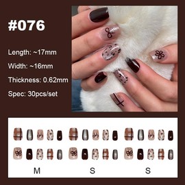 【NEW ARRIVALS!】 Press on Nails French Tip Bling Coffin Short Almond Fake Nails with Designs Glue on Nails Long Glossy Gradient Medium False Nails Reusable Full Cover Thick Nail Acrylic Stick on Nails for Women Girls 24 Pcs:_076