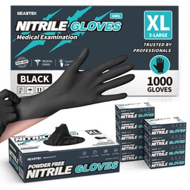 Beastek Black Nitrile Exam Gloves, 4.0 Mil Disposable Gloves Powder-Free Latex-Free for Medical, Cooking, Tattoo, 1000 Pcs (X-Large)