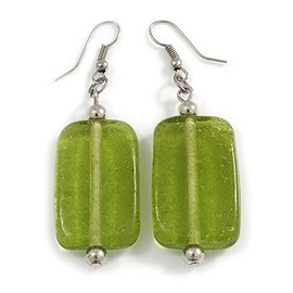 55mm Tall Lime Green Glass Square Drop Earrings