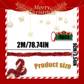 Christmas Tinsel Garland, Tinsel Garland, Glitter Garland, Christmas Tinsel Christmas Decoration, Indoor and Outdoor for Christmas Tree, Christmas Party, Red