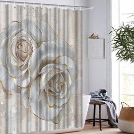Artmyharbor White Rose Shower Curtain Retro Floral Decorative Bath Curtain Elegant Flower Polyester Fabric Waterproof Bathroom Curtain with 12 Hooks 72 x 72 Inch