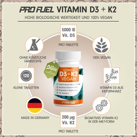 Vitamin D3 K2 Vegan - 120 Tablets with 5000 IU D3 + 200 mcg K2 (MK7) - Vitamin D3 Optimal High Dose and Vegan - Enough for 19 Months - Laboratory Tested with Certificate