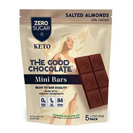 The Good Chocolate | Keto Salted Almonds Mini Chocolate Bars, 5-pack Zero Sugar, 1 Net Carb 0.8oz (22g) portion-controlled, delicious and healthy