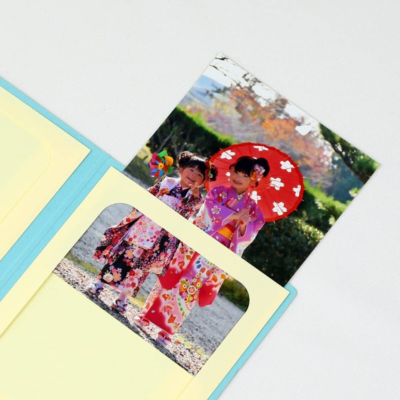 山田屋台紙店 写真台紙 七五三 お宮参り ポケット台紙 『祝・七五三/鳥居・千歳飴』 2Lサイズ 3面タテ (ブルー)