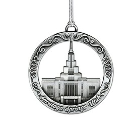 LDS Temple Ornament by Ringmasters | Antique Silver-Finish Hanging Ornament | LDS Missionary Ornament Exchange Ideas, (Saratoga Springs Utah)
