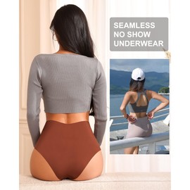 ASIMOON Mid Waisted Seamless No Show Bikini Underwear for Women Pack Cheeky Panties V Cut Soft Stretch Ladies Panty XL